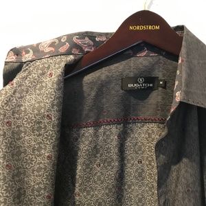 Bugatchi Shirt - Grey with Stitched Purple Accent